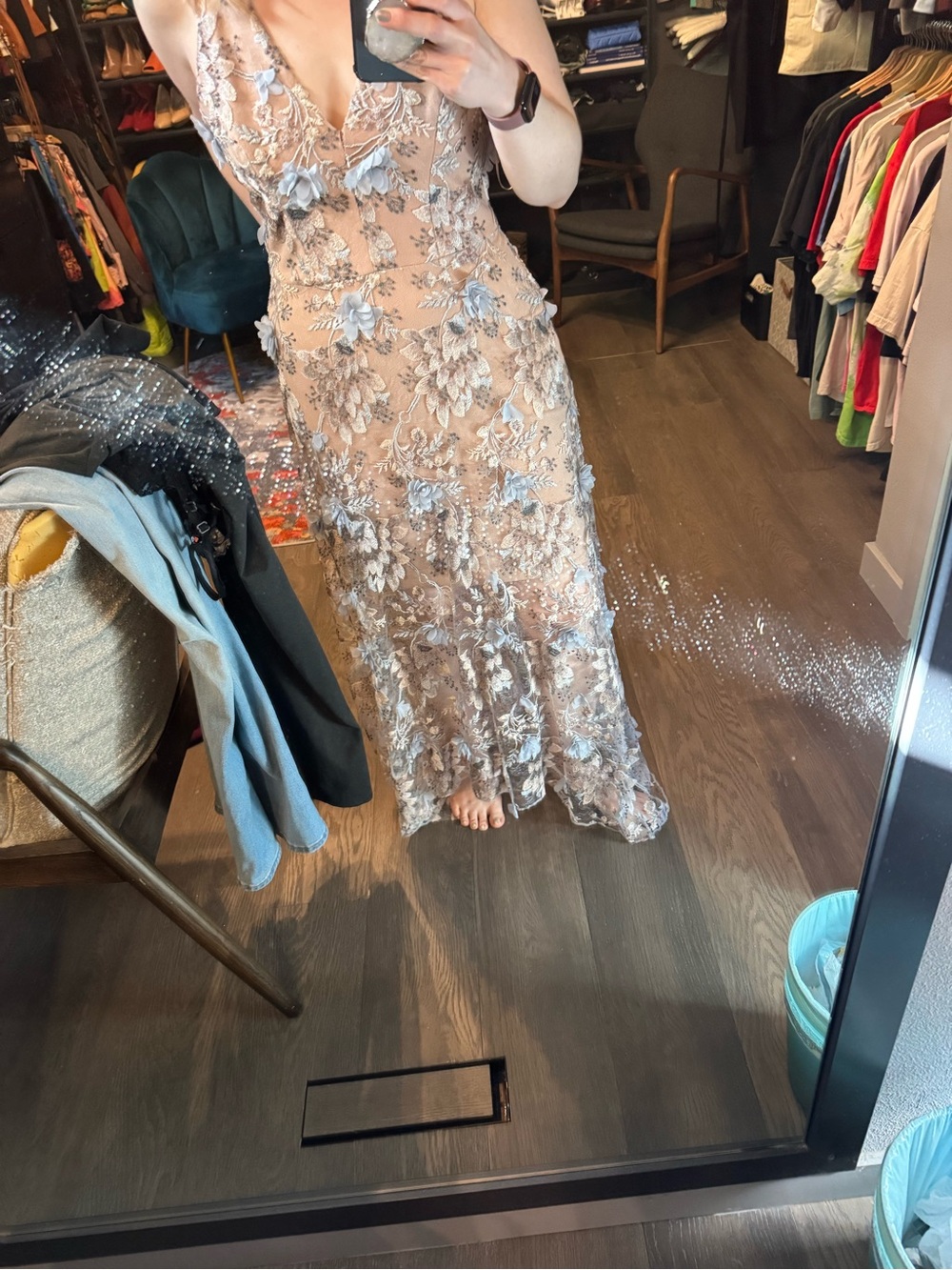 NWT Dress The Population Elegant Floral Embroidered Maxi Dress in Mineral Blue 🦋 - Picture 3 of 10